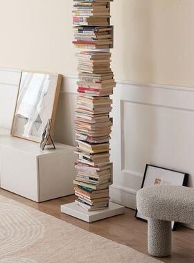 隐形立书架落地置物架铁简易书柜KZM客艺厅式角落一体靠墙书本收