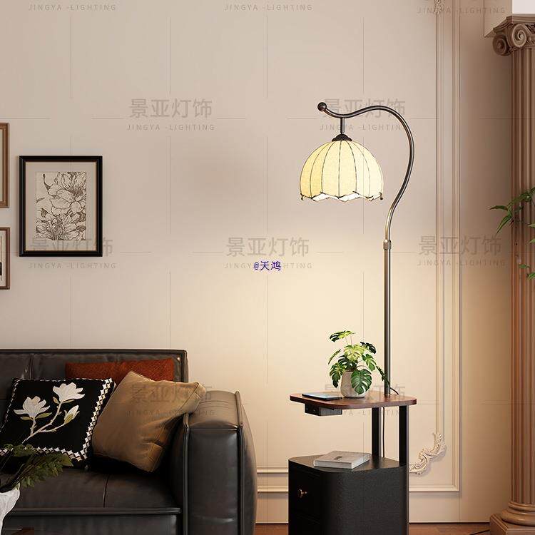 落地灯木发床头柜实一体中古风卧室感客厅沙边782氛围边旁几台灯