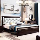 木1.5米米软包储物实卧室婚床 LYSJ 床新中式 木床双人床1.8现代简约橡胶LJ