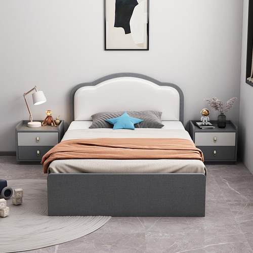 实木小户家用现代简约儿童男孩女孩卧室床型1米2单人床云朵844物