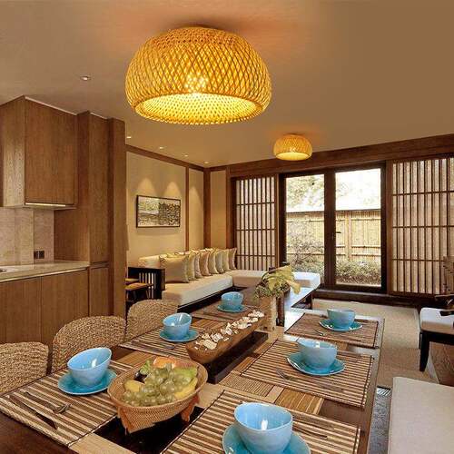 美田园竹编吊灯餐厅东南亚灯具楼藤艺竹艺饰式木艺吊162灯灯客厅