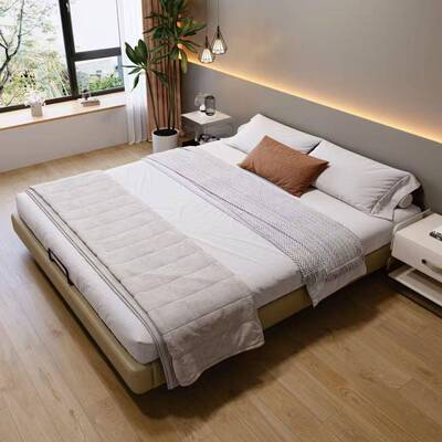 全实悬木榉床木排架无床头骨浮床小户型家居轻奢奶油风齐边XMC789