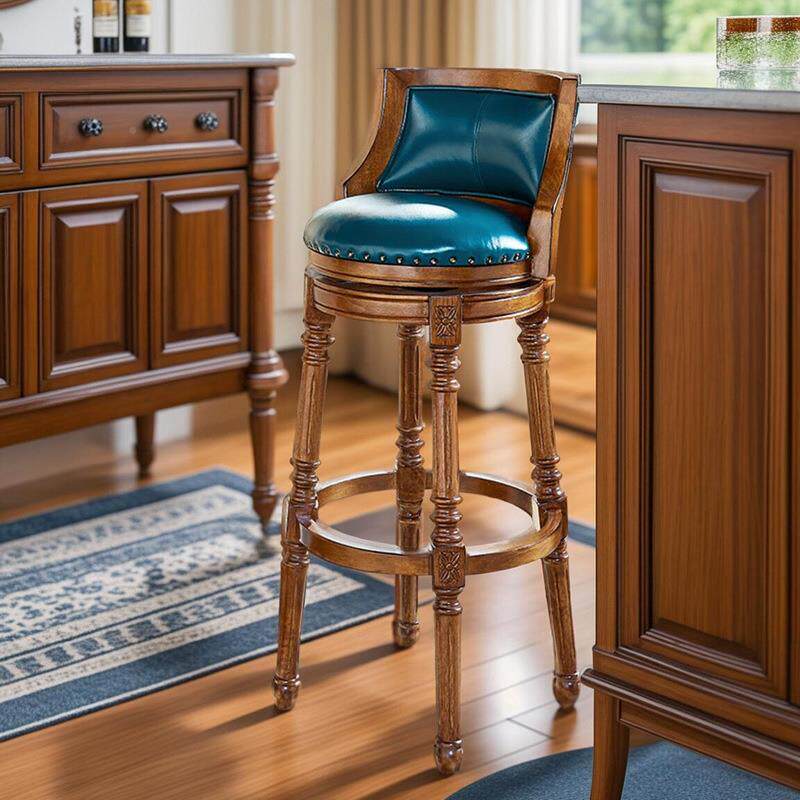 美式吧椅用台欧式实木吧椅圆古吧凳高脚复凳靠背家酒吧旋7120AB转