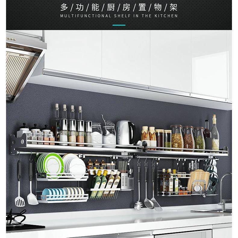 34不锈厨房置物架壁架挂式调味料架碗0碟收钢新隔板架纳架挂盘子图片