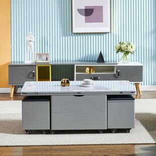 圆专角升14807降茶几现代简约小户型用款意全式板茶几餐岩桌两用