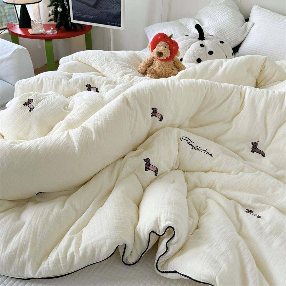 棉A类母婴级软糯全皱皱纱大豆春被芯可刺绣秋柔爱软加厚N保暖冬被