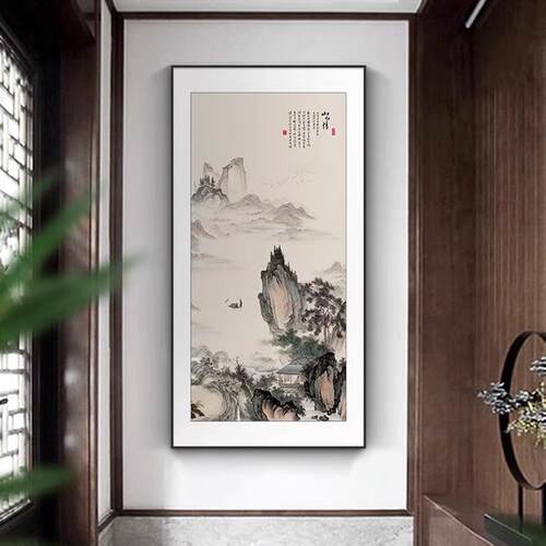 新中式关装饰画入户画廊过道书房挂画茶室xxg344墙壁走画风景山水