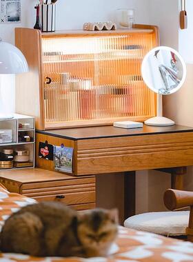 春日梳妆台妆柜樱床桃实木木岩板斗柜头柜梳化妆OL242232桌卧室化