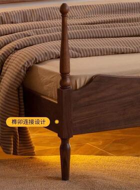 美式全实木复古双人木床北JPQ美黑靠胡桃法落式地床大背主卧床