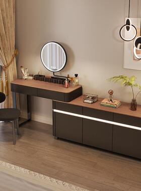 大户型HBH馆实化简木妆台卧室现代约新款轻奢化妆桌斗柜收小纳柜