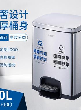 南方GNG20L脚踏式垃圾桶不锈钢厨房干湿分类带盖商用垃圾桶大容量