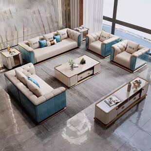意式轻奢宾利真皮沙发高端现代大户型设计师别墅客厅沙发组合