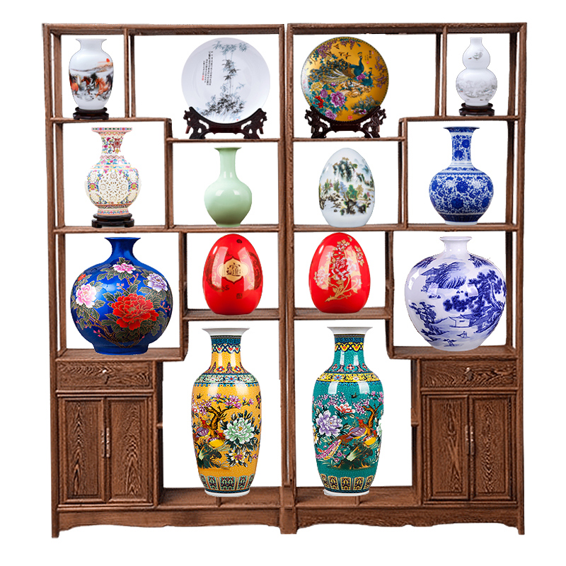 景德镇瓷器花瓶青花瓷中式客厅插花家居装饰工艺品博古架陶瓷摆件