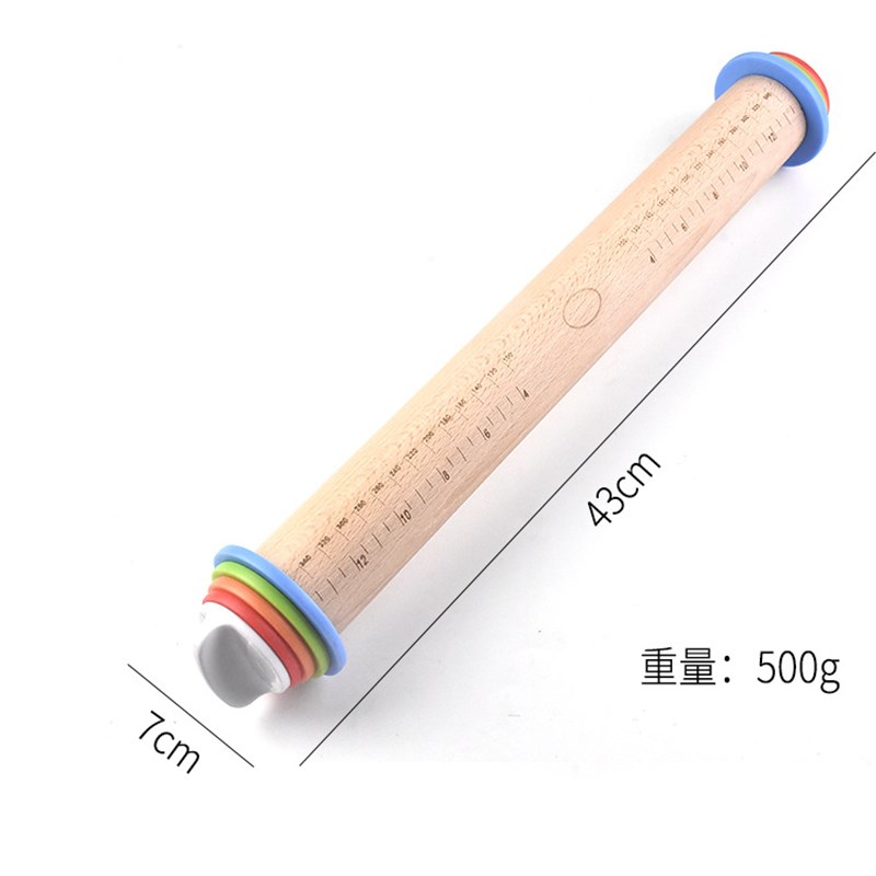 可调型榉木不锈钢擀面杖调节面皮厚度刻度揉面工具披萨饼干制作