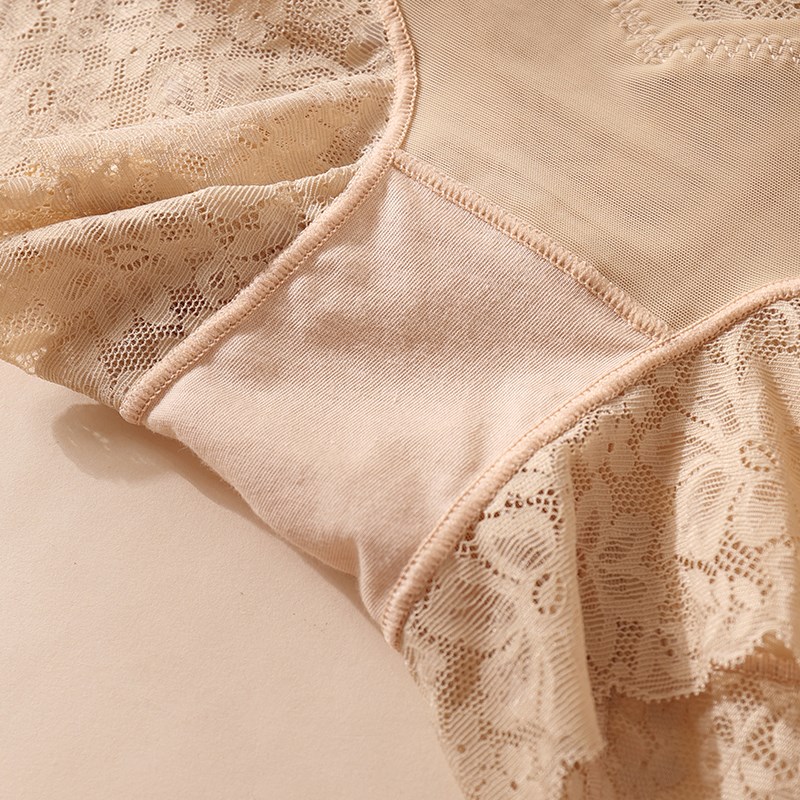 和美收腹提臀平角裤女薄防卷边安全打底裤网纱高腰收小肚蕾丝内裤