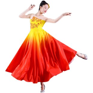 歌唱祖国女舞蹈服开场舞大裙摆伴舞唱支山歌给党听演出合唱服成人