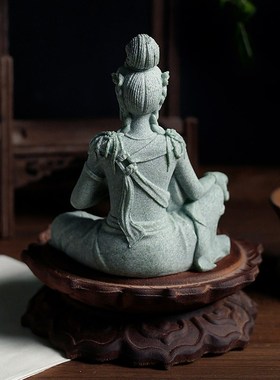 桌面中式水月观音菩萨佛像微景观鱼缸造景假山摆件茶宠香道装饰