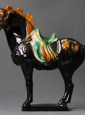 唐三彩马三花高樱马陶瓷马工艺品摆设件家居具饰马到成功旺财镇宅