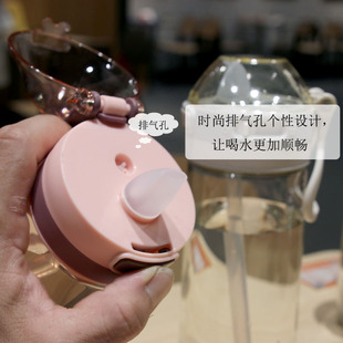 新款 带吸管水杯带提绳刻度女孕妇塑料杯耐热大人不漏水小学生杯子