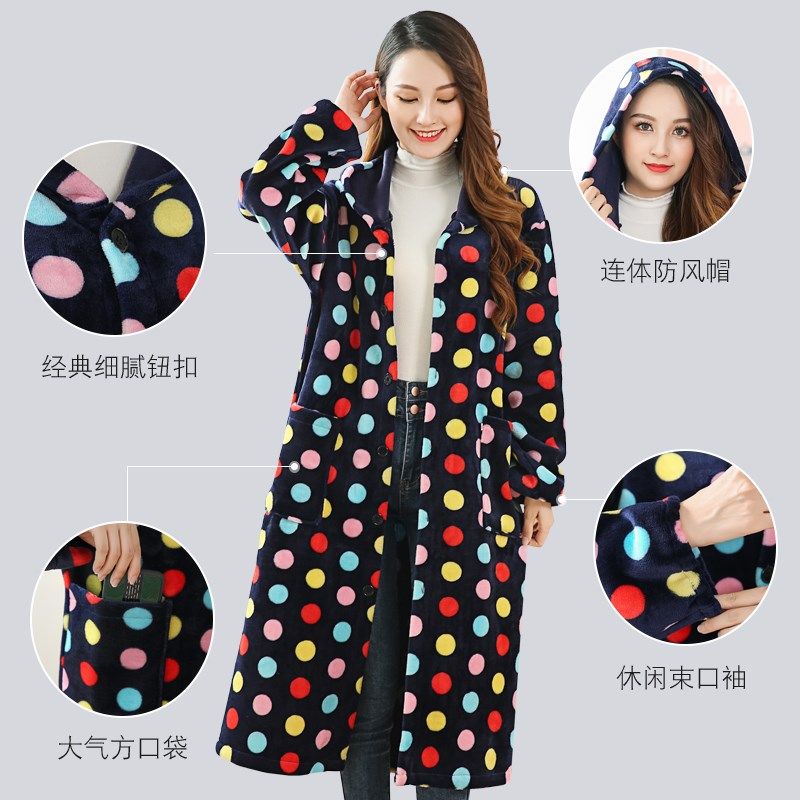 加厚加绒保暖罩衣法兰绒加长款工作服厨房围裙羽绒服护衣大褂