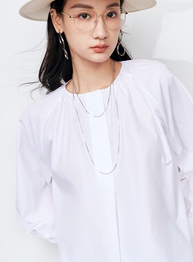 GJHJ2024新款高支新疆长绒棉廓形圆领灯笼袖衬衫女 优雅法式衬衫