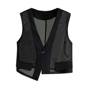 夏季短款网纱马甲女款薄款外穿夏天新款轻薄马夹洋气时髦无袖背心