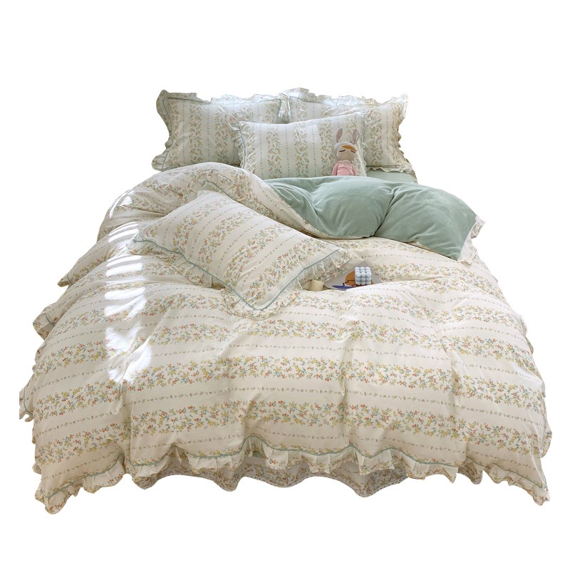 牛奶珊瑚绒床上四件套纯棉加绒ab面被套床品冬季法兰绒面床单床裙