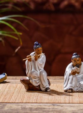 石湾公仔陶瓷手工盆景用盆栽摆件古代人物小摆设品中式家居装饰品