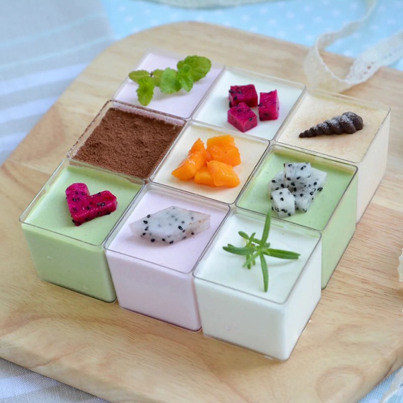 慕斯杯塑料甜品台一次性带盖方形果冻透明迷你蛋糕创意网红布丁杯