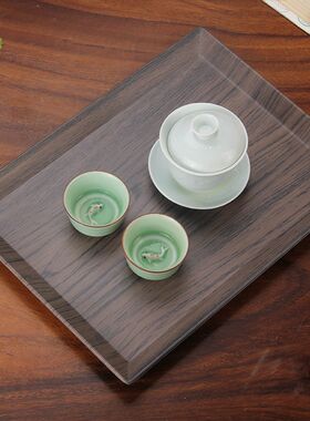 仿木托盘长方形塑料茶盘家用密胺杯子托盘中式创意茶杯盘客厅果盘