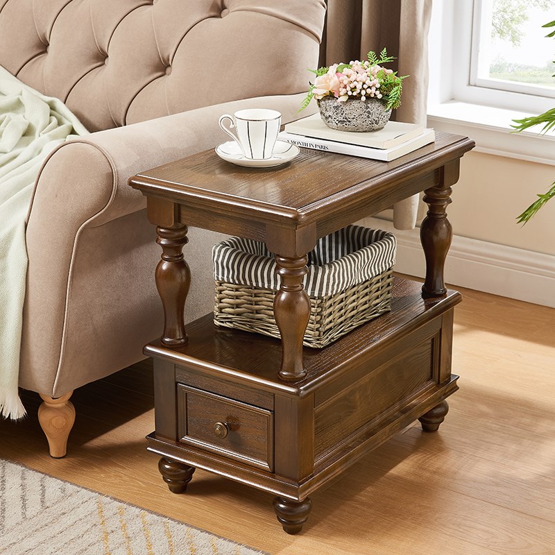 沙发边柜美式实木边几茶几小桌子置物架储物收纳柜沙发侧边柜边桌