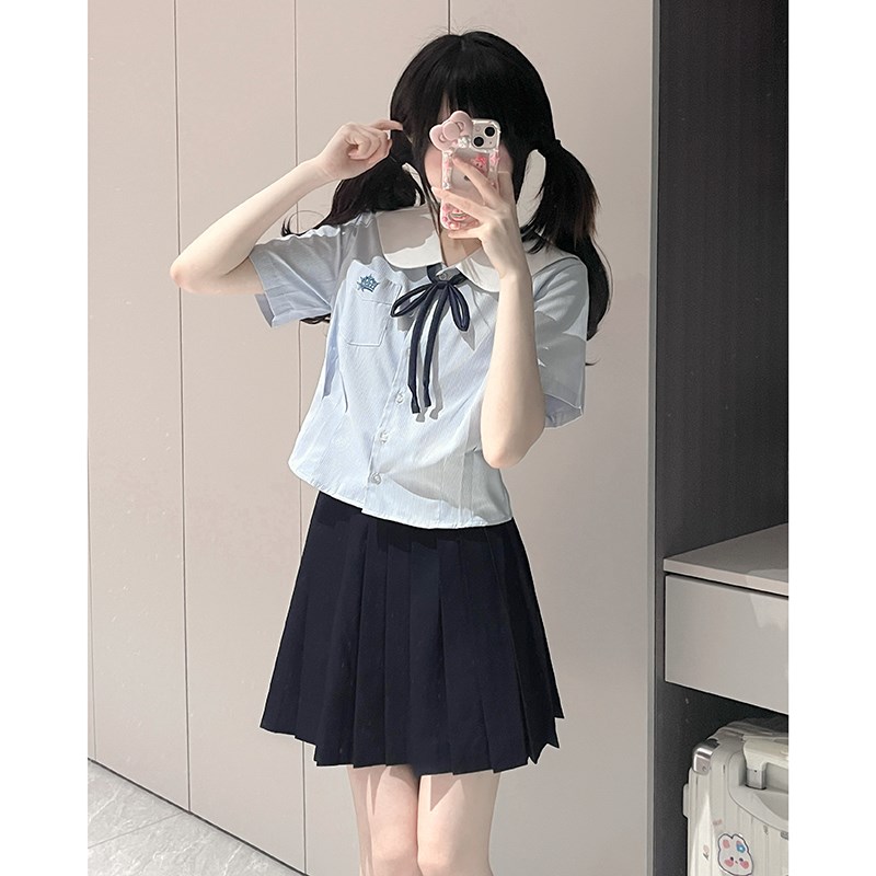 初恋亿次水手服收腰制服短袖蓝色衬衫女上衣夏小个子东京岁时记JK