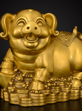 铜猪摆件纯铜猪装饰品客厅猪年礼品金猪店铺开业