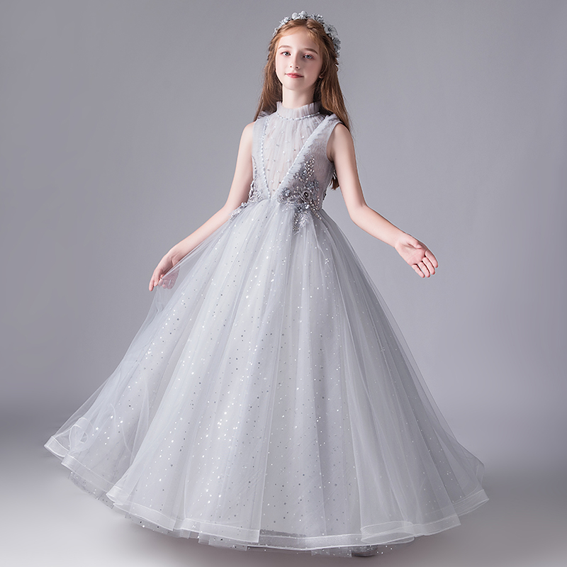 儿童公主裙女童小主持人礼服裙气质花童婚纱生日蓬蓬裙钢琴演出服