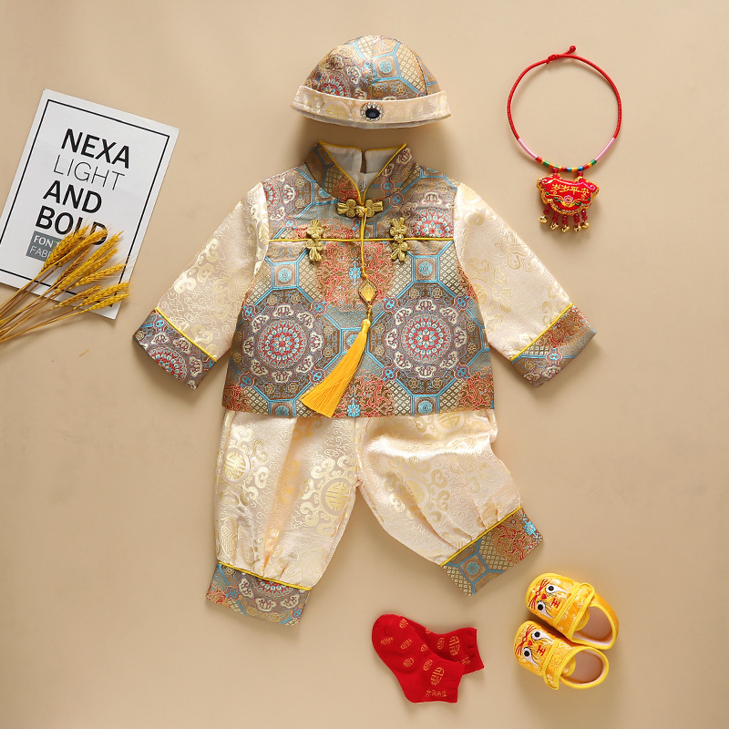 秋冬季新品男宝宝周岁抓周服生日宴百天礼服中式唐装冠衣礼服