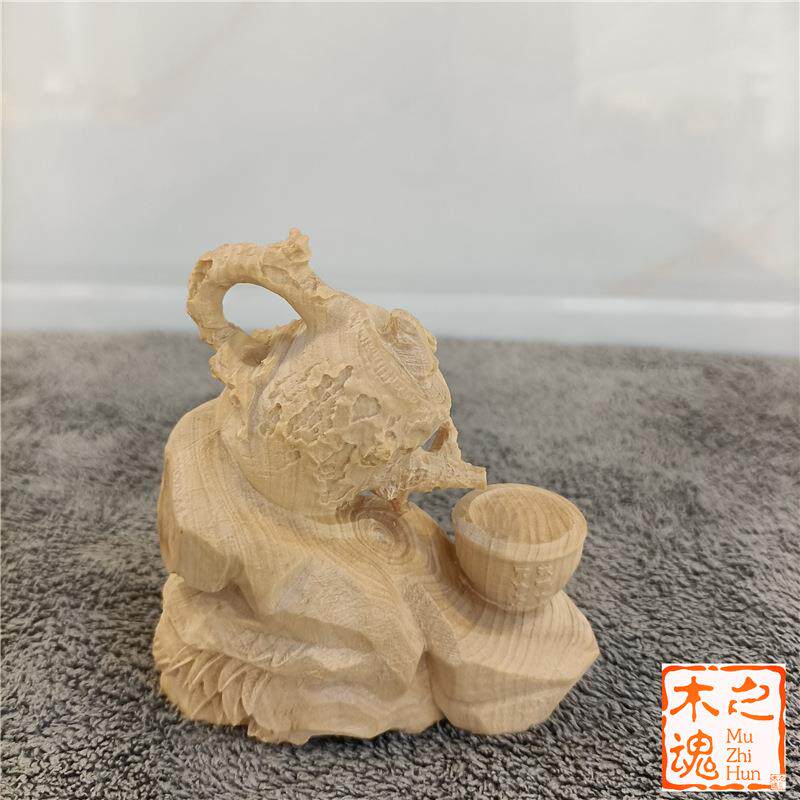 小叶黄杨木雕刻小茶壶手把件家居装饰品文玩把把壶茶宠男士车摆件