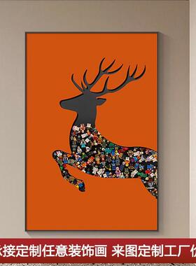 爱马橙色士客厅沙发背景装饰画积乐木高实物挂画玄关走廊大象墙画