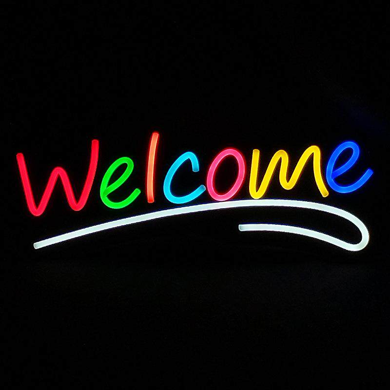 Welcome霓虹灯Open挂牌七彩色LED闪动12v适配器供电RGBNEONSIGN