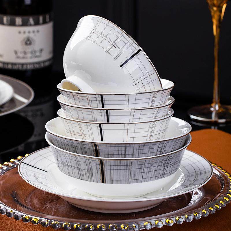 景德镇高端骨瓷餐具幻金黑线碗碟套装家用简约风高脚碗盘送礼,鲜花速递/花卉仿真/绿植园艺,割草机/草坪机,淘宝优惠券,粉丝福利购,淘宝优惠卷