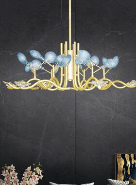 现代简约新款轻奢蓝色吊灯新款餐厅灯网红客厅灯创意卧室玻璃吊灯
