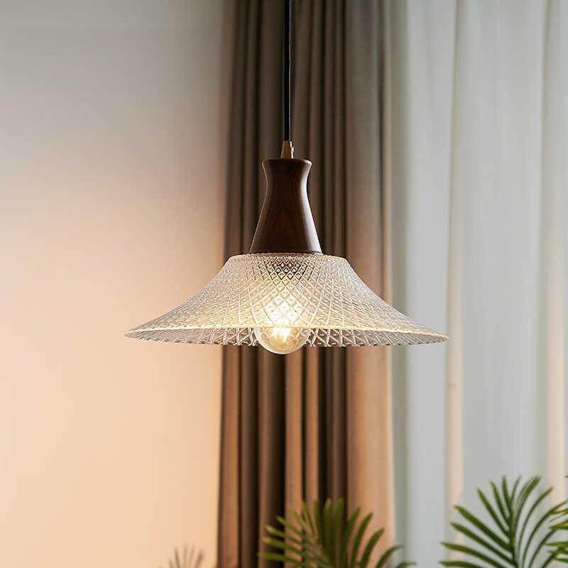 日式复古玻璃餐厅吊灯美式胡桃木吧台玄关灯法式中古卧室床头灯具