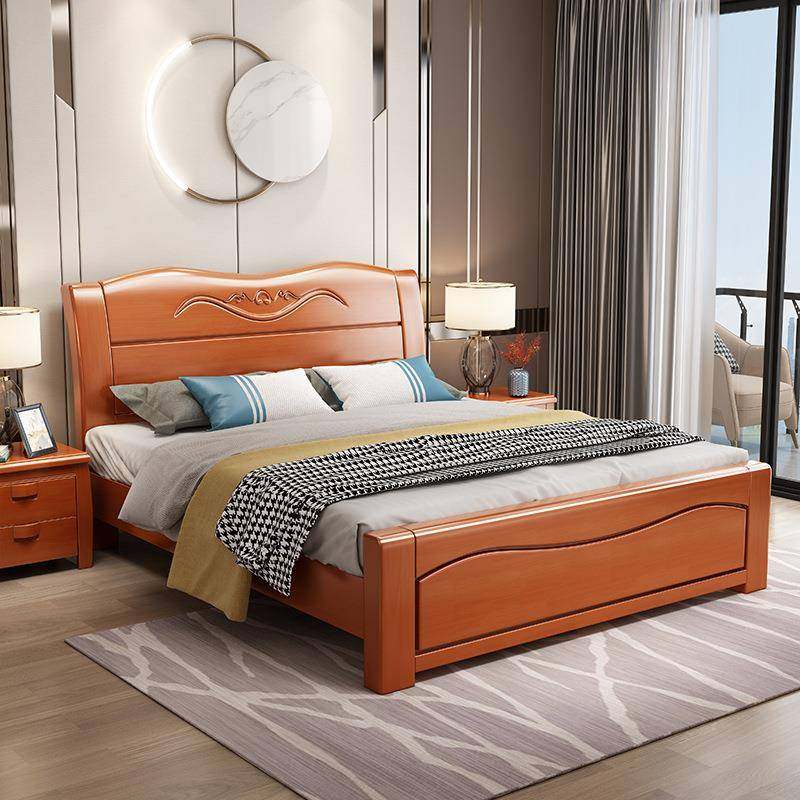 橡胶木实木床双人床中式1.5现代简约1.8米经济型高箱储物主卧婚床