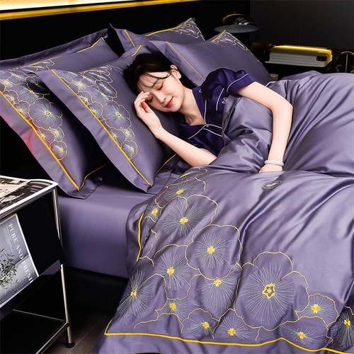 B0Z轻奢风A类200支长绒棉床单被罩四件套全棉纯棉被套床笠款床上