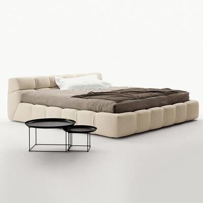 意式主卧真皮落地床1.8现代简约轻奢床双人日式tufty榻榻米布艺床