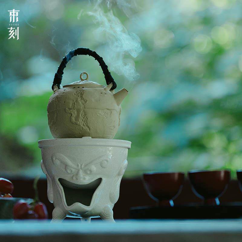 束刻手工陶泥煮茶提梁烧水壶日式泡茶煮茶炉酒精灯围炉家用温茶炉