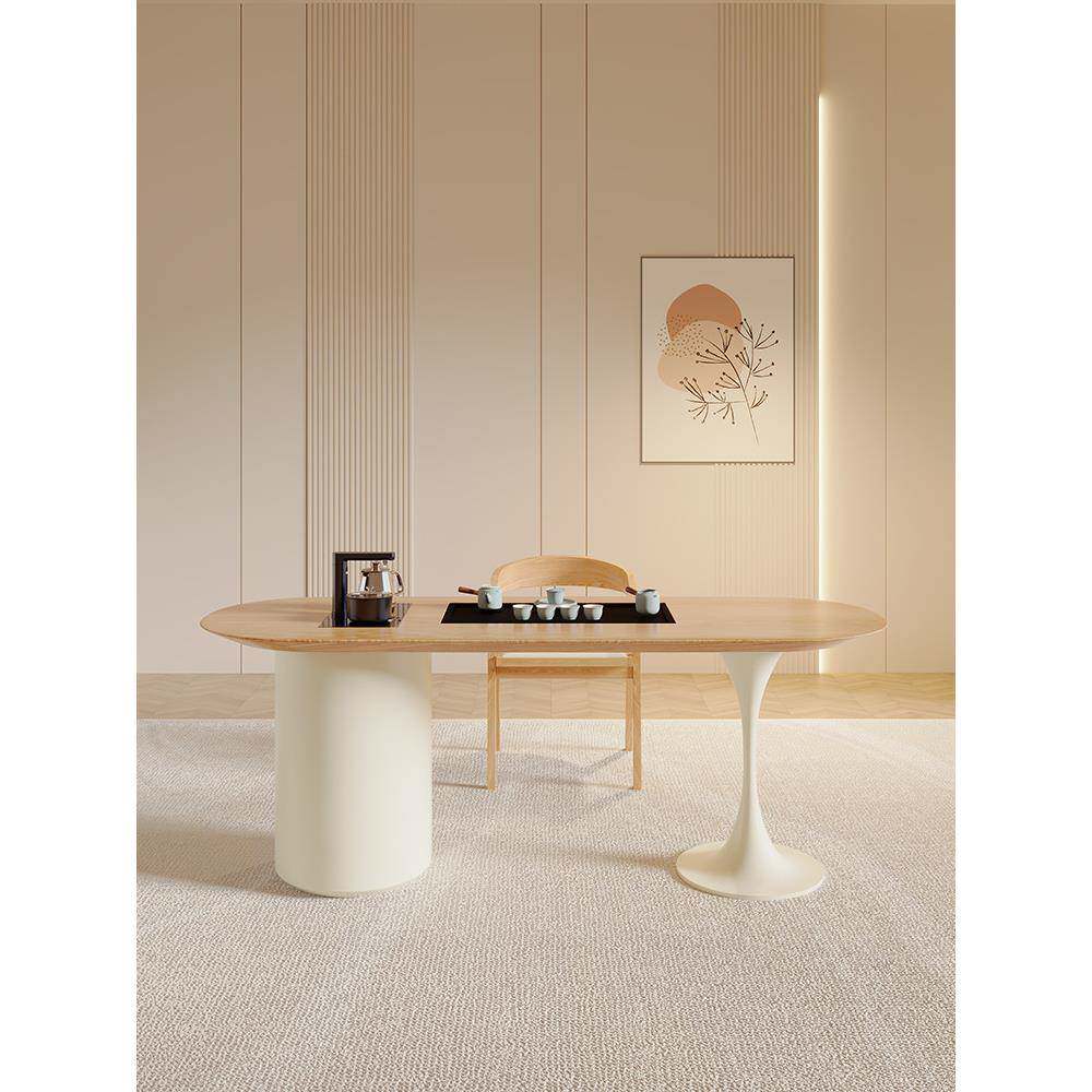 实木阳台茶桌奶油风小户型客厅小茶台家用休闲原木风泡茶桌椅组合