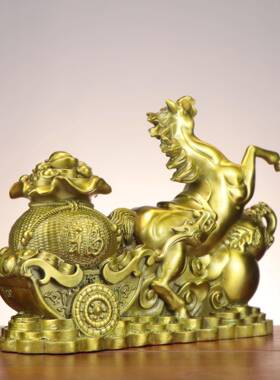 马铜禄摆件福钱袋马马拉车家居店铺82034铜马马摆件