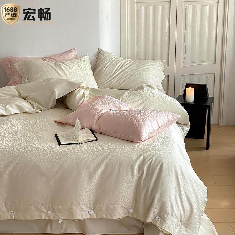 轻奢豹1A类00支长绒纹棉四件HC-0-ZZ套简全棉被套约纯棉贡缎床单