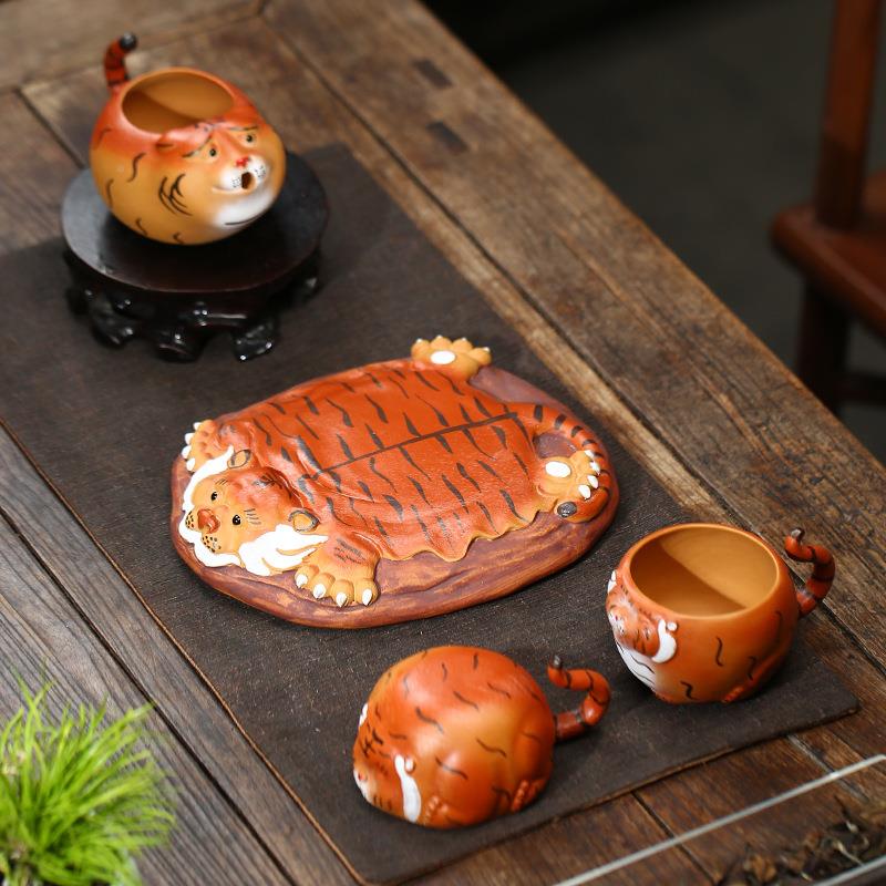 宜兴紫砂壶茶托UUS手工茶承泡宠老虎皮干壶台小茶盘壶托养垫茶壶