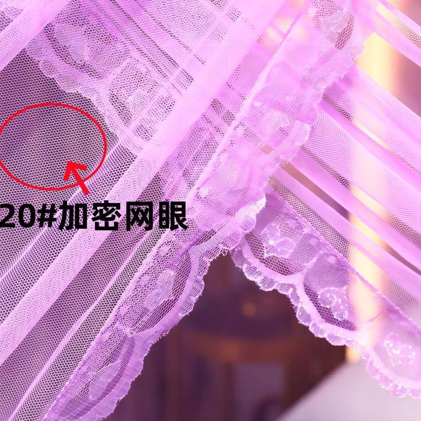 开门蚊帐家用年款室落三经编花边地卧老新式纹账免安装支架杆加粗